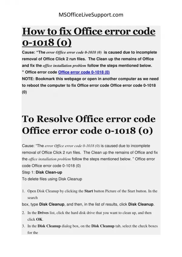 Fix office error code 0-1018 (0) | MSOfficeLiveSupport