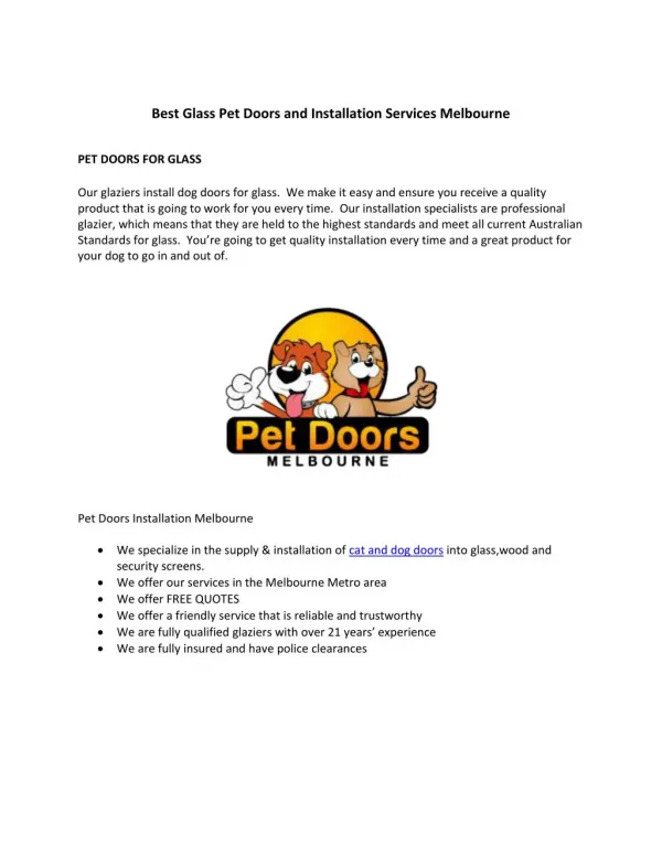 Best Glass Pet Doors and Installation Services Melbourne