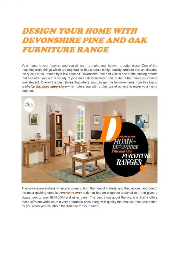 Design your Home with Devonshire Pine and Oak Furniture Range