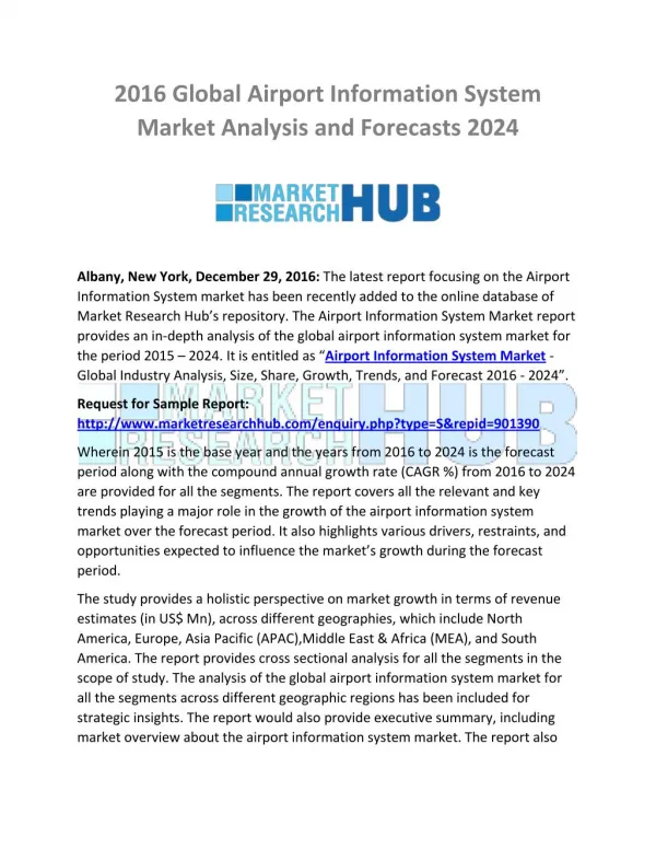 Airport Information System Market Analysis and Forecasts 2024