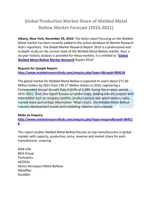 Global Production Market Share of Welded Metal Bellow Market Forecast