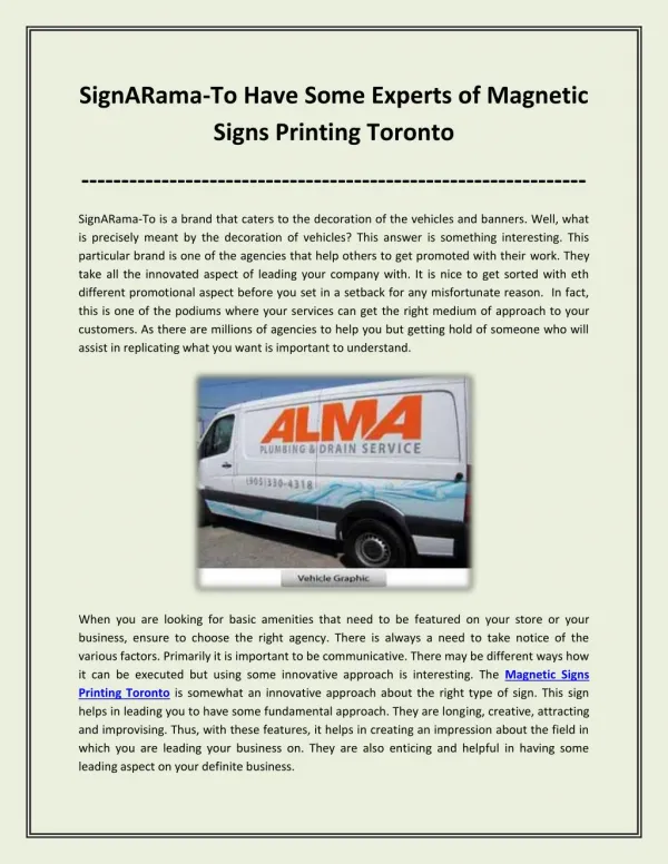 SignARama-To Have Some Experts of Magnetic Signs Printing Toronto