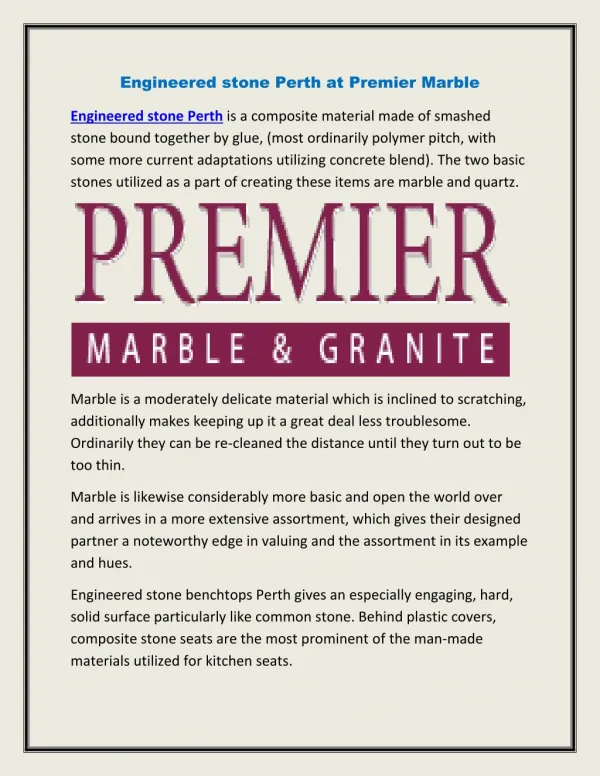 Engineered stone Perth at Premier Marble