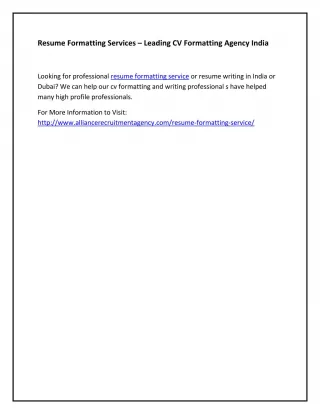 Resume Formatting Services – Leading CV Formatting Agency India - slide 1