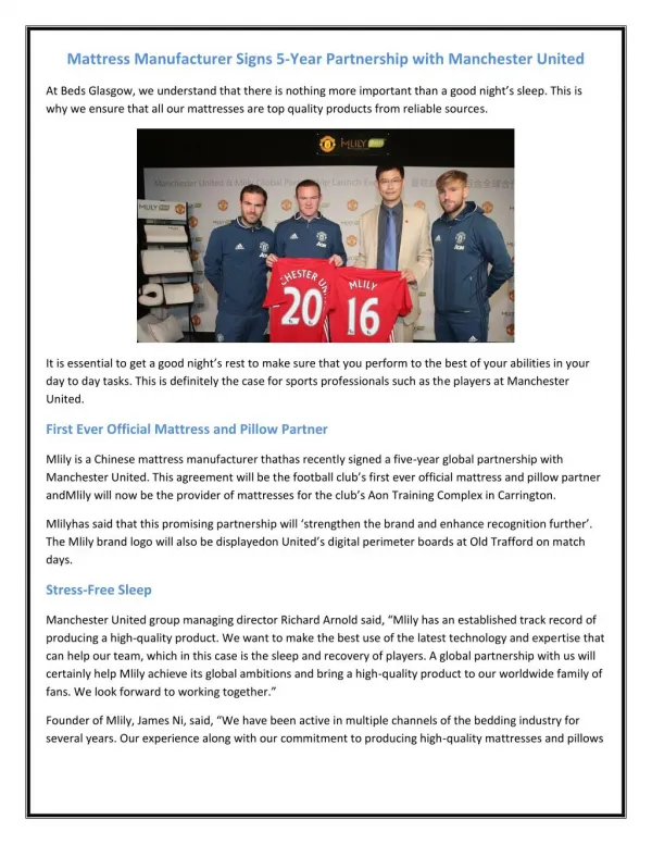 Mattress Manufacturer Signs 5-Year Partnership with Manchester United