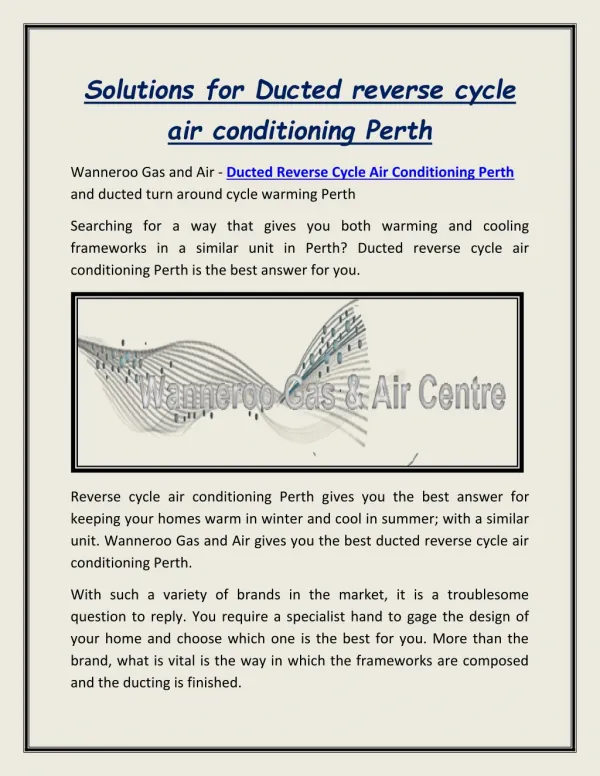 Ducted reverse cycle air conditioning Perth
