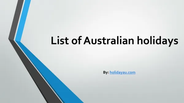 List of Australian holidays