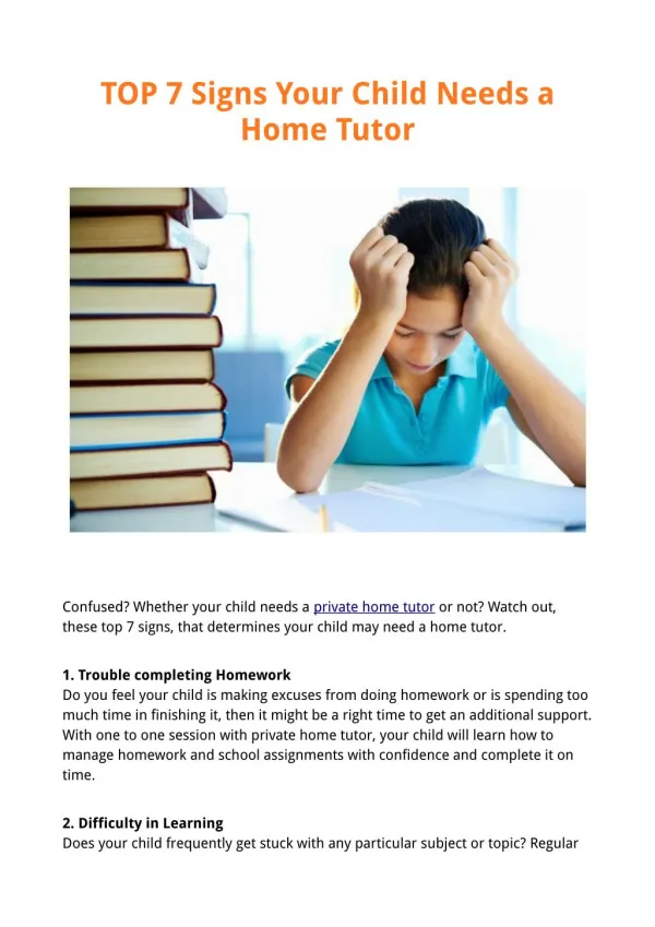 TOP 7 Signs Your Child Needs a Home Tutor