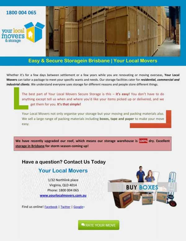 Easy & Secure Storagein Brisbane - Your Local Movers