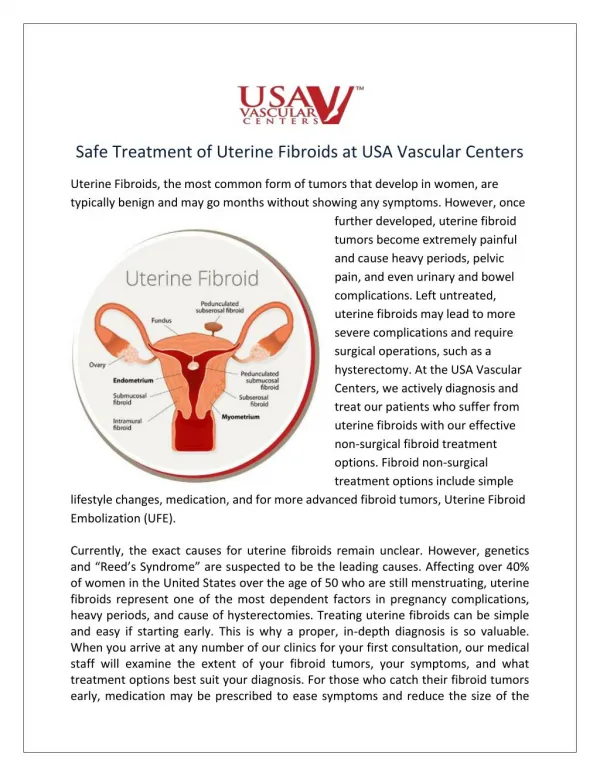Safe Treatment of Uterine Fibroids at USA Vascular Centers