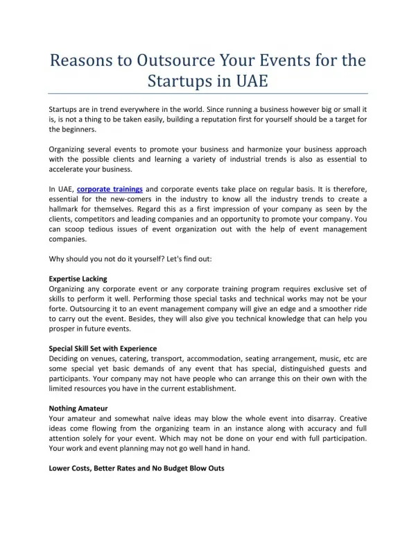 Reasons to Outsource Your Events for the Startups in UAE