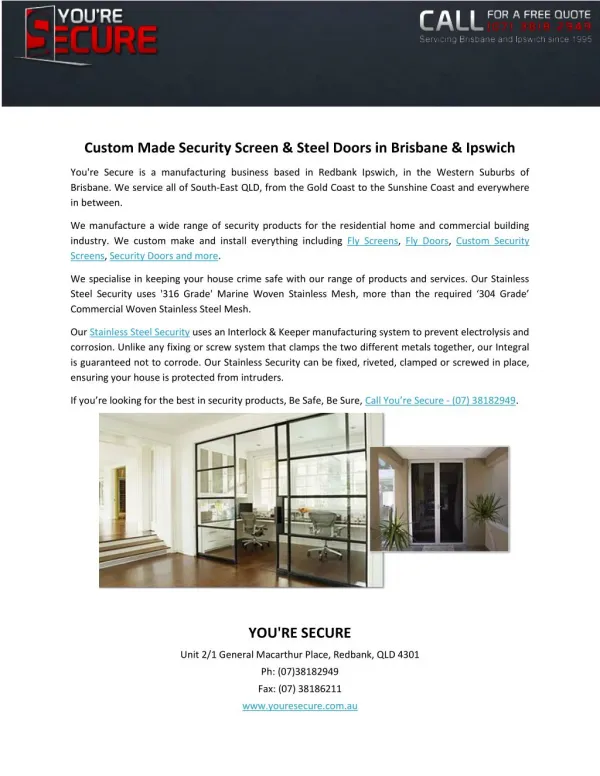 Custom Made Security Screen & Steel Doors in Brisbane & Ipswich