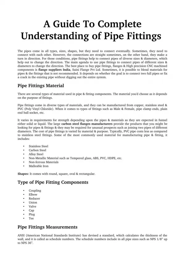 A Guide To Complete Understanding of Pipe Fittings