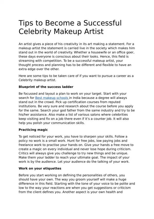 Tips to Become a Successful Celebrity Makeup Artist