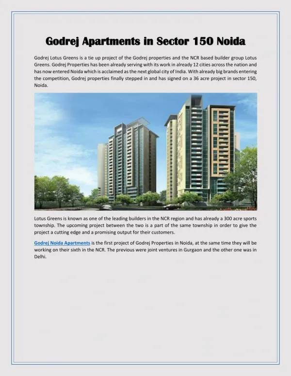 Godrej Apartments in Sector 150 Noida