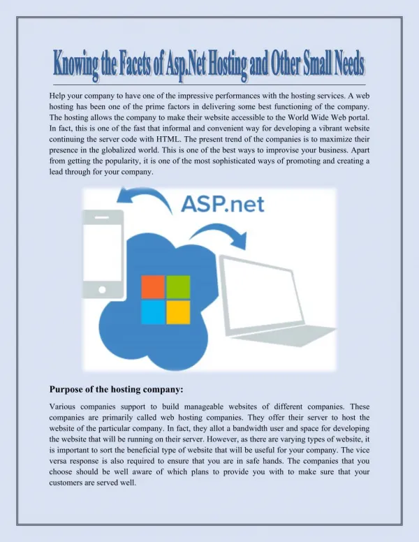 Knowing the Facets of Asp.Net Hosting and Other Small Needs
