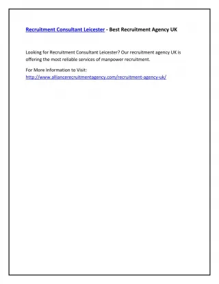 Recruitment Consultant Leicester - Best Recruitment Agency UK