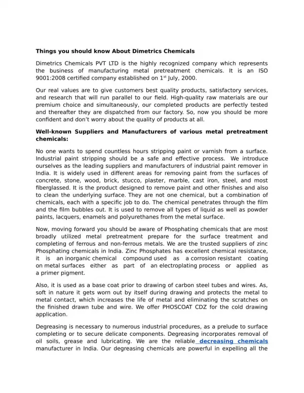 Things you should know About Dimetrics Chemicals