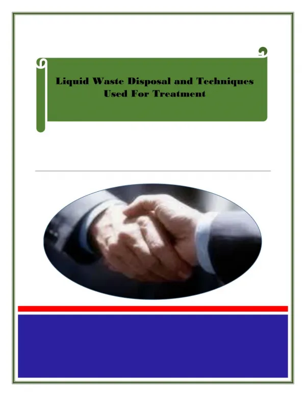 Liquid Waste Disposal and Techniques Used For Treatment