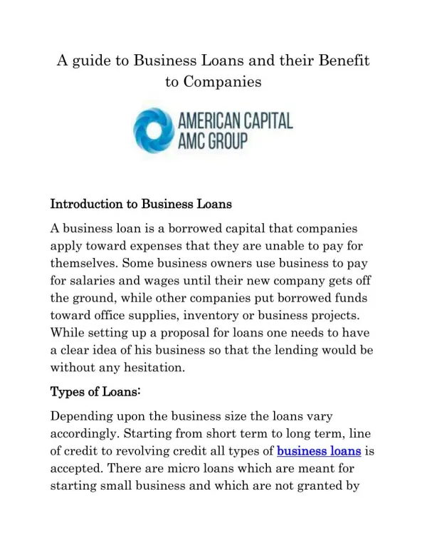 A guide to Business Loans and their benefit to companies