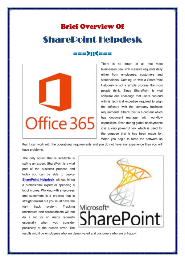 Brief Overview Of SharePoint Helpdesk
