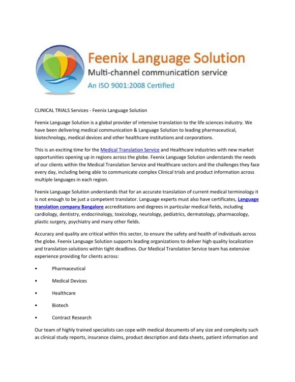 CLINICAL TRIALS Services - Feenix Language Solution
