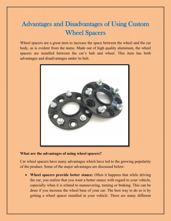 Advantages and Disadvantages of Using Custom Wheel Spacers