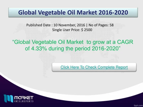 Future Market Trends of Global Vegetable Oil Market 2020
