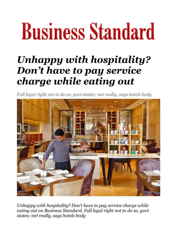 Unhappy with hospitality? Don't have to pay service charge while eating out
