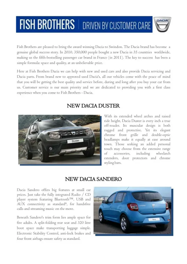 New Dacia Cars | Fish Brothers Group
