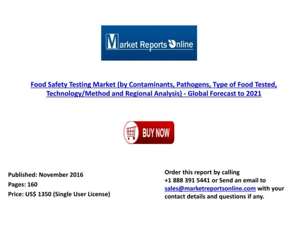 2021: Global Forecast on Food Safety Testing Market