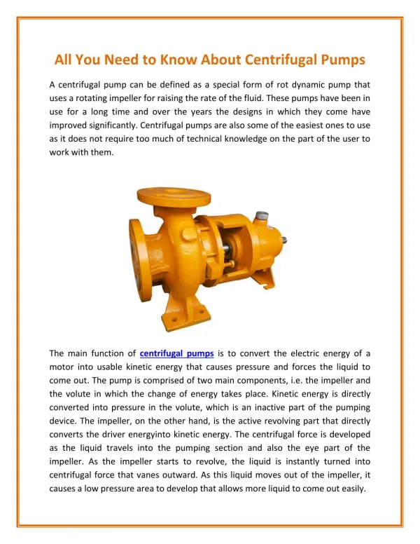 Working Principle of a Centrifugal Pump