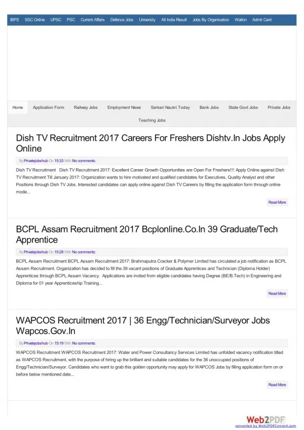 Privatejobshub - 2017 Recruitment/Application Form/ Jobs Vacancy