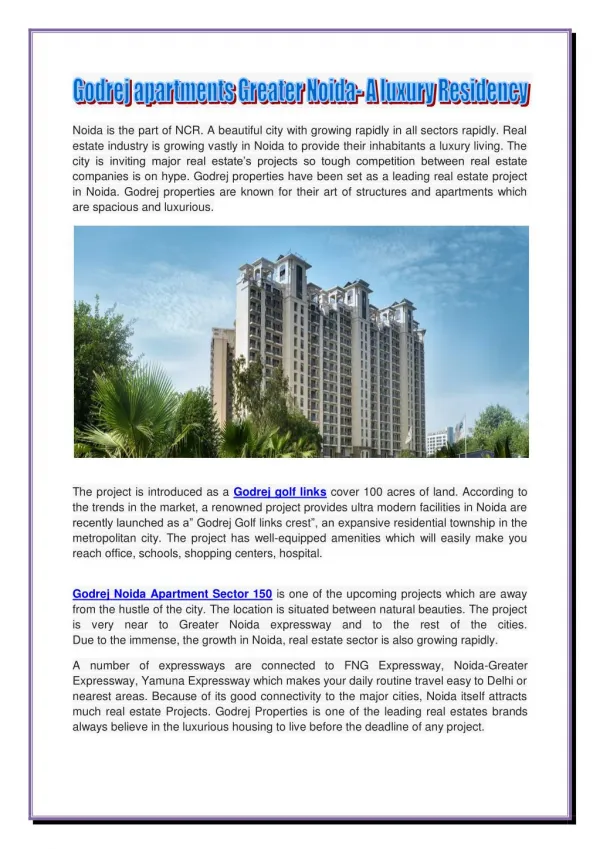 Godrej apartments Greater Noida- A luxury Residency