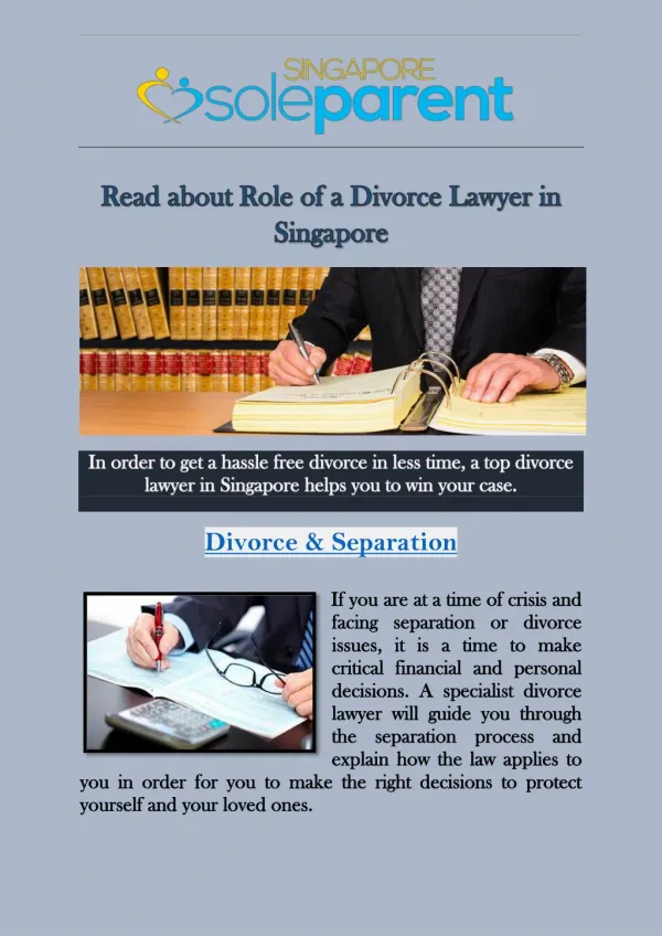Read about Role of a Divorce Lawyer in Singapore