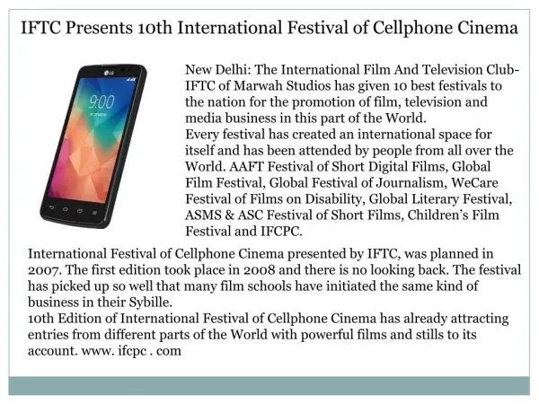 IFTC Presents 10th International Festival of Cellphone Cinema