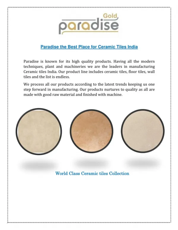 Paradise - Right Place for Modern Ceramic Tiles India