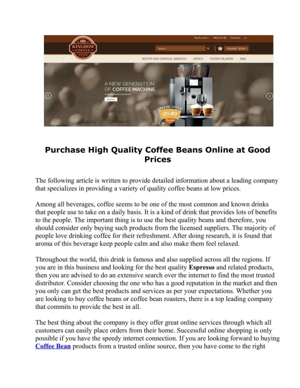 Purchase High Quality Coffee Beans Online at Good Prices