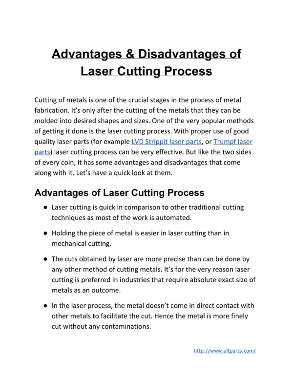 Advantages & Disadvantages of Laser Cutting Process