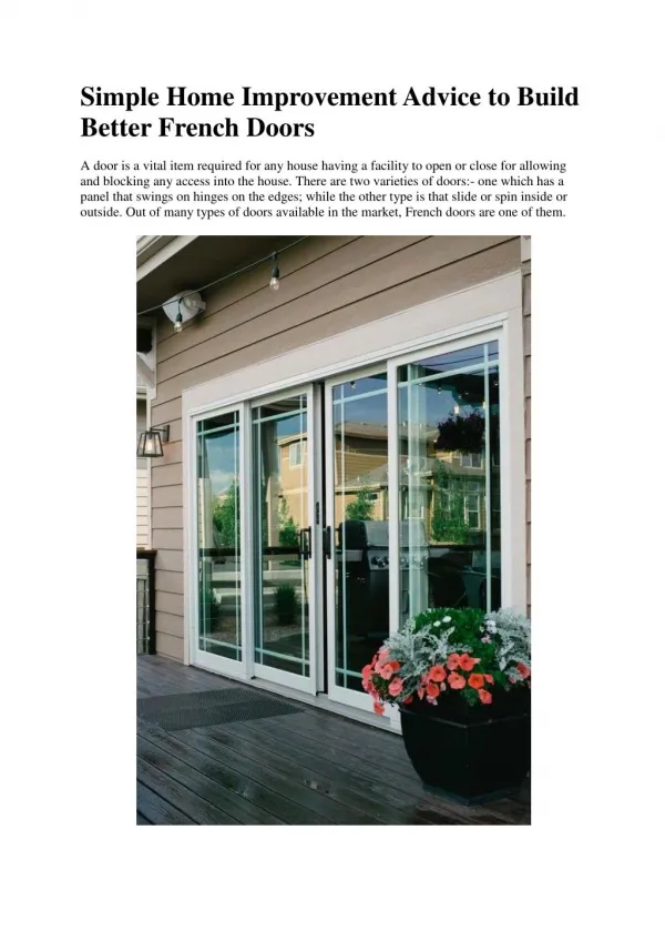 Simple Home Improvement Advice to Build Better French Doors