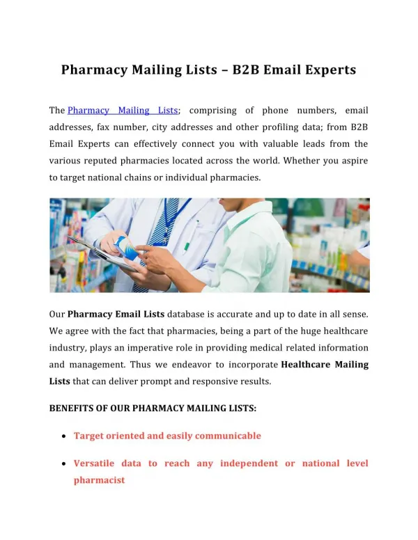 Pharmacy Mailing Lists | B2B Email Experts