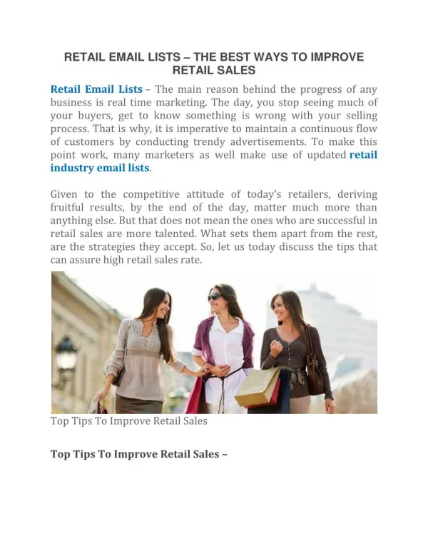 RETAIL EMAIL LISTS