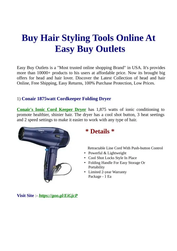 Buy Hair Styling Tools Online At Easy Buy Outlets
