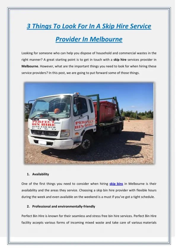 3 Things To Look For In A Skip Hire Service Provider In Melbourne