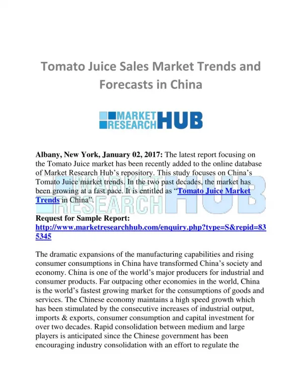 China Tomato Juice Market Trends and Forecast Report 2025