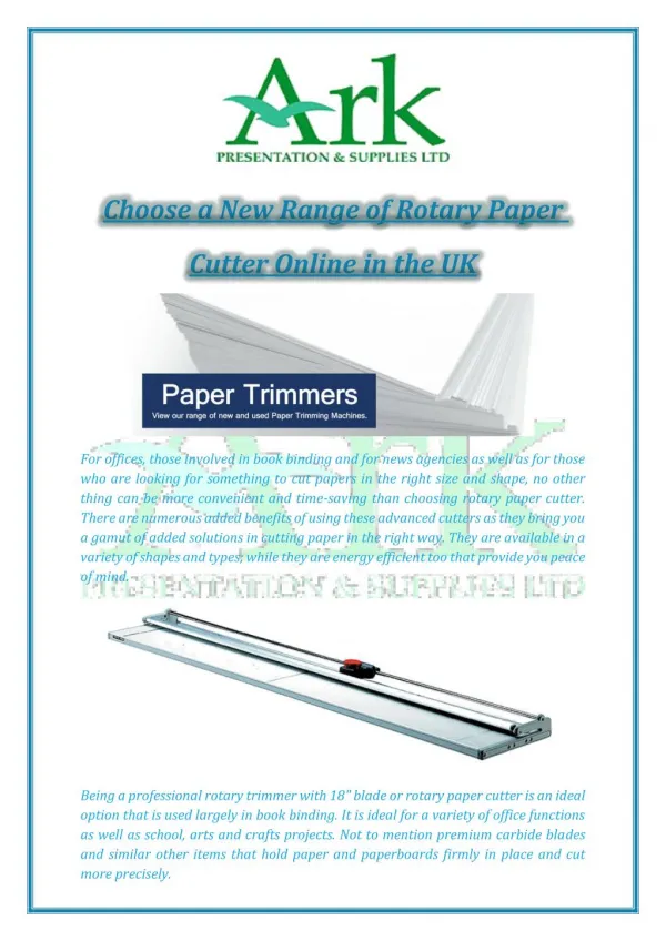 Choose a New Range of Rotary Paper Cutter Online in the UK