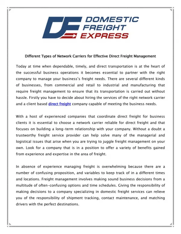Direct Freight Management