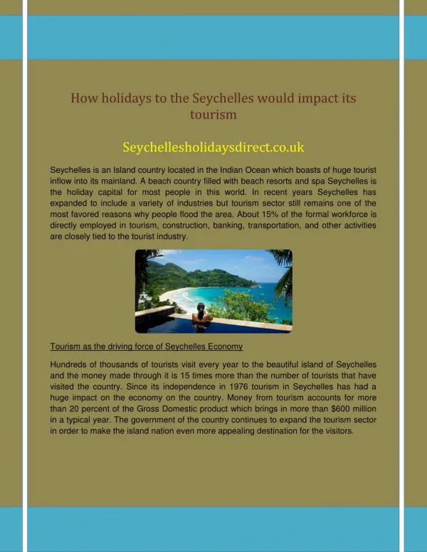 How holidays to the Seychelles would impact its tourism