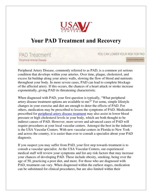 PAD Treatment and Recovery at USA Vascular Center