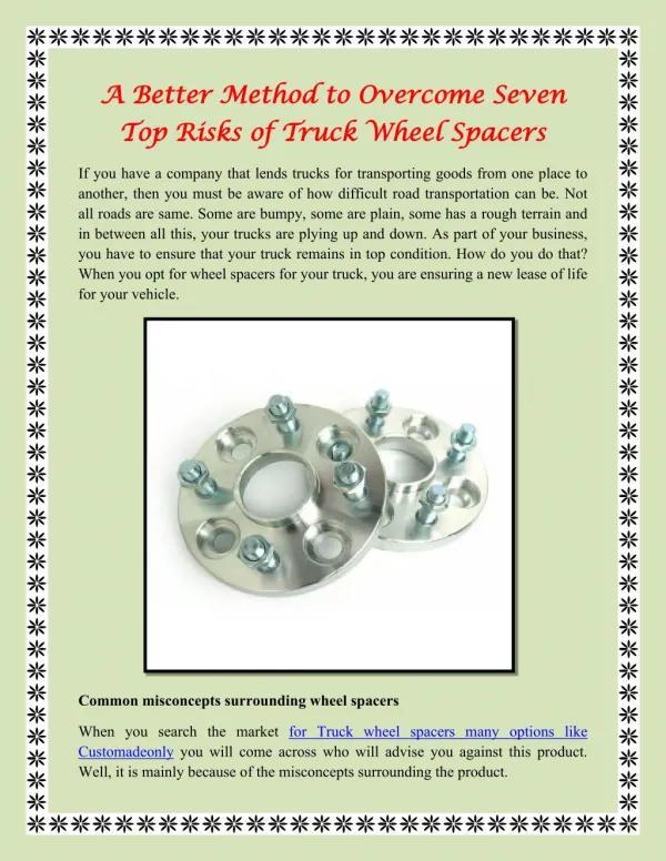 A Better Method to Overcome Seven Top Risks of Truck Wheel Spacers
